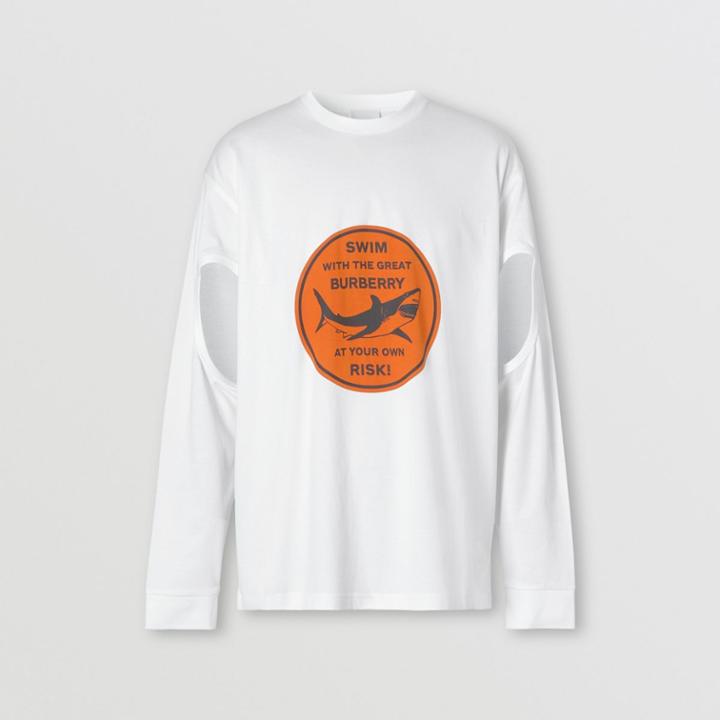 Burberry Burberry Cut-out Sleeve Shark Graphic Cotton Top