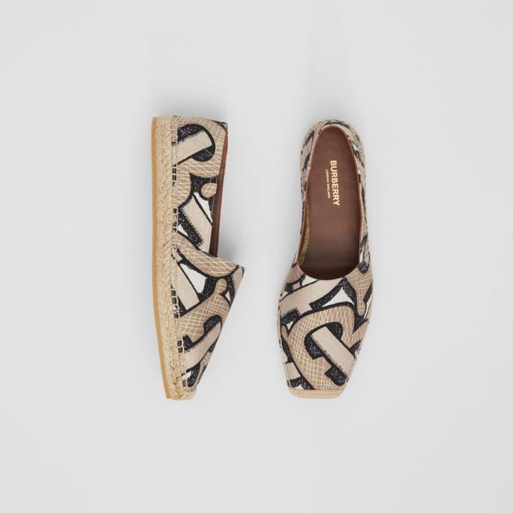 Burberry Burberry Monogram Print Cotton Canvas Espadrilles, Size: 37, Beige