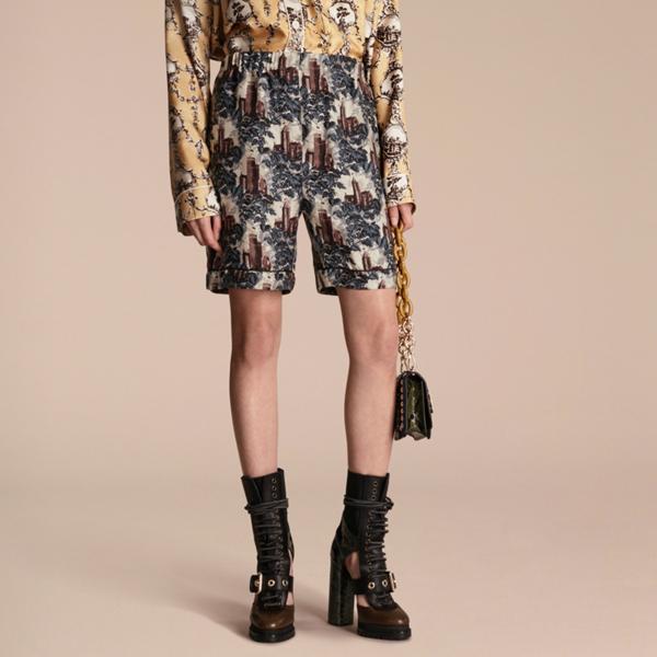 Burberry Castle Print Silk Twill Pyjama-style Shorts