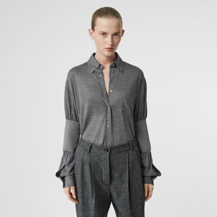 Burberry Burberry Panelled-sleeve Wool Shirt, Size: 00, Grey