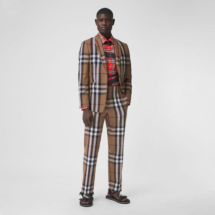 Burberry Burberry Check Wool Cropped Tailored Trousers, Size: 38, Brown