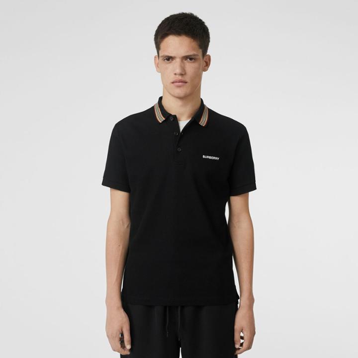 Burberry Burberry Icon Stripe Detail Cotton Piqu Polo Shirt, Size: Xxxl, Black