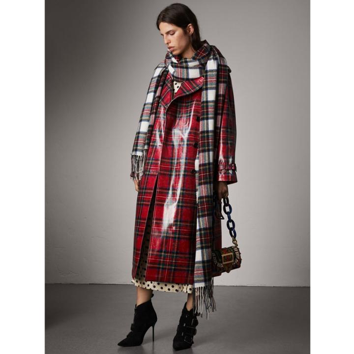Burberry Burberry Laminated Tartan Wool Trench Coat, Size: 04