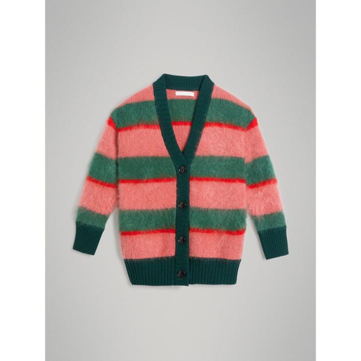 Burberry Burberry Tri-tone Striped Mohair Blend Cardigan, Size: 14y, Green