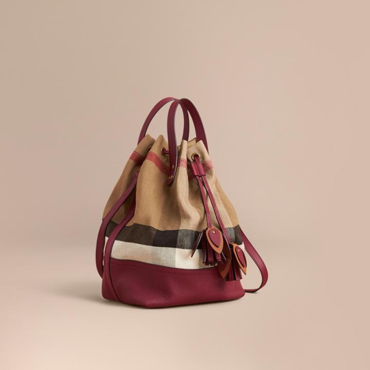 Burberry Burberry Canvas Check And Leather Bucket Bag, Red