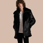 Burberry Long-line Shearling Aviator Jacket With Zip-out Bib