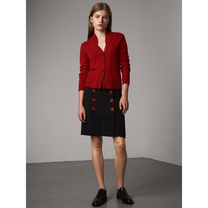 Burberry Burberry Cable Knit Detail Cashmere Cardigan, Red