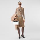 Burberry Burberry Logo And Stripe Print Crepe Pleated Skirt, Size: 04, Beige