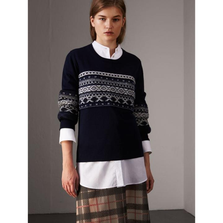 Burberry Burberry Fair Isle Detail Merino Wool Sweater, Blue