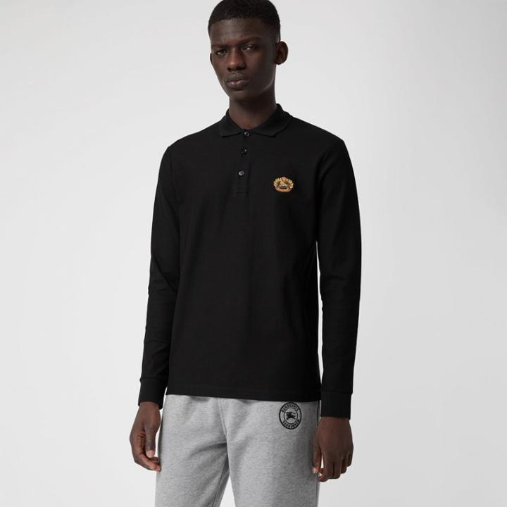 Burberry Burberry Long-sleeve Archive Logo Cotton Piqu Polo Shirt, Black