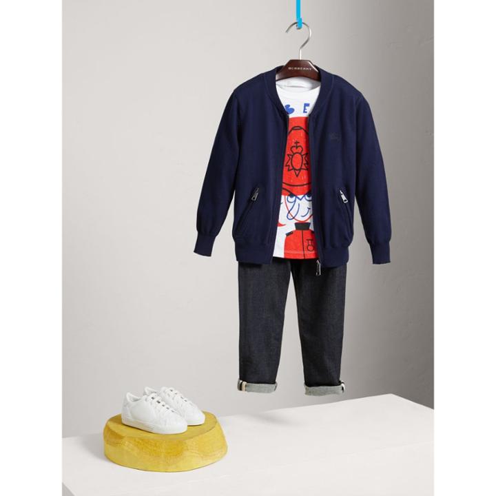 Burberry Burberry Check Elbow Patch Bomber Cardigan, Size: 4y, Blue