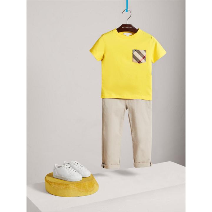 Burberry Burberry Check Pocket Cotton T-shirt, Size: 8y, Yellow