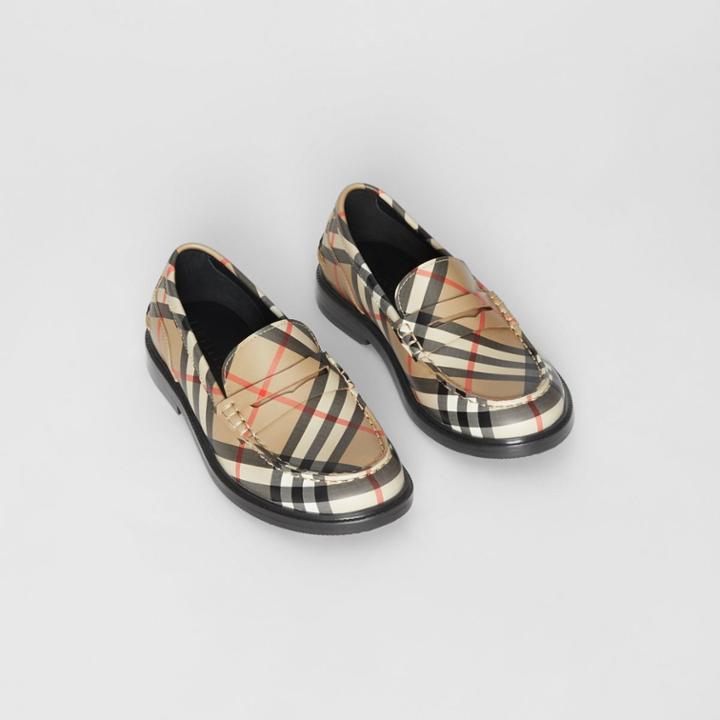 Burberry Burberry Childrens Vintage Check Leather Loafers, Size: 27, Beige