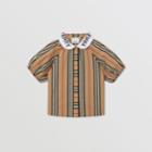 Burberry Burberry Childrens Logo Print Puff-sleeve Icon Stripe Cotton Blouse, Size: 6y