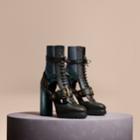 Burberry Burberry Leather And Snakeskin Cut-out Platform Boots, Size: 39.5, Green