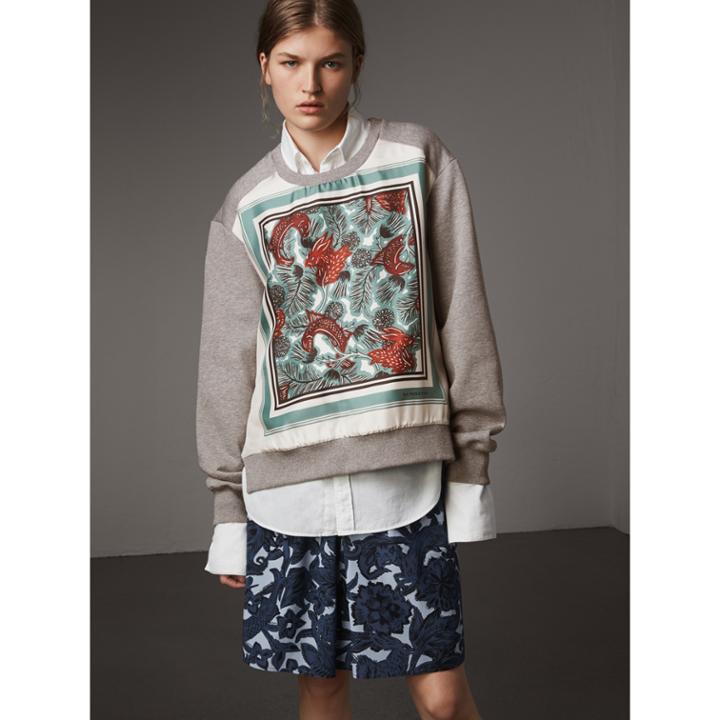 Burberry Burberry Beasts Print Silk Panel Jersey Sweatshirt, Size: M, Grey