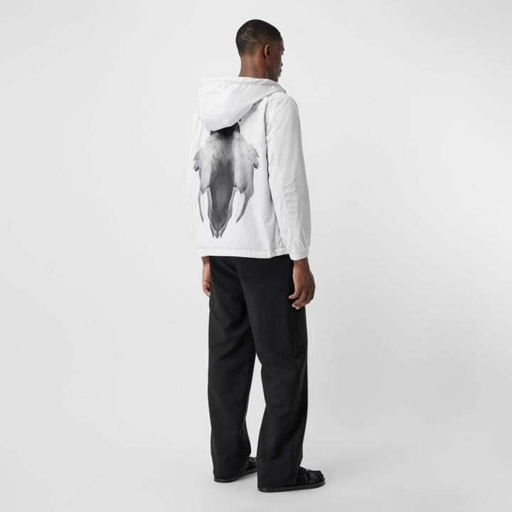 Burberry Burberry Reversible Swan Print Nylon Hooded Jacket, Size: M, Grey