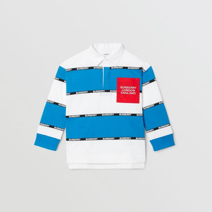 Burberry Burberry Childrens Long-sleeve Logo Tape Striped Cotton Polo Shirt, Size: 14y