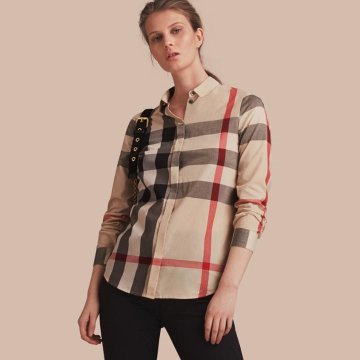 Burberry Burberry Check Cotton Shirt, Size: Xl, Beige