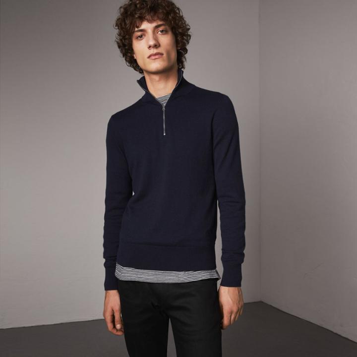 Burberry Burberry Zip-neck Cashmere Cotton Sweater, Size: Xs, Blue