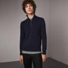 Burberry Burberry Zip-neck Cashmere Cotton Sweater, Size: Xs, Blue