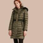 Burberry Burberry Down-filled Coat With Fur-trimmed Hood, Size: 14, Green
