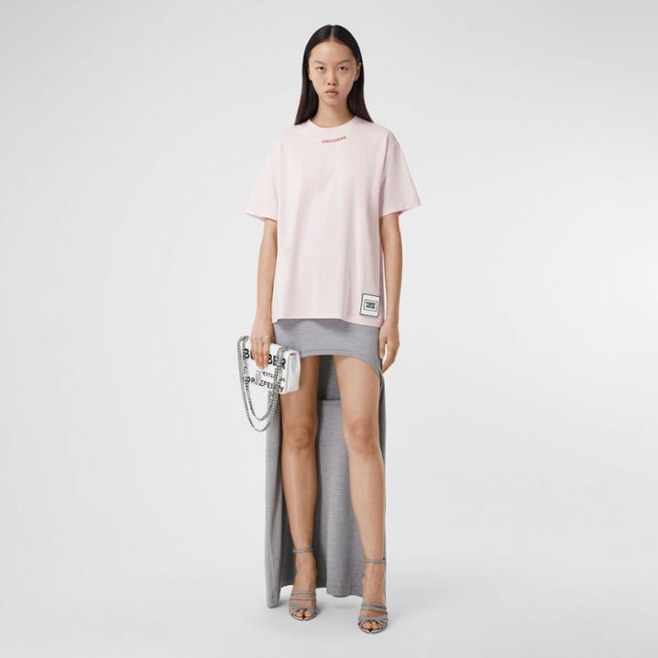 Burberry Burberry Quote Print Cotton Oversized T-shirt, Size: Xs, Pink