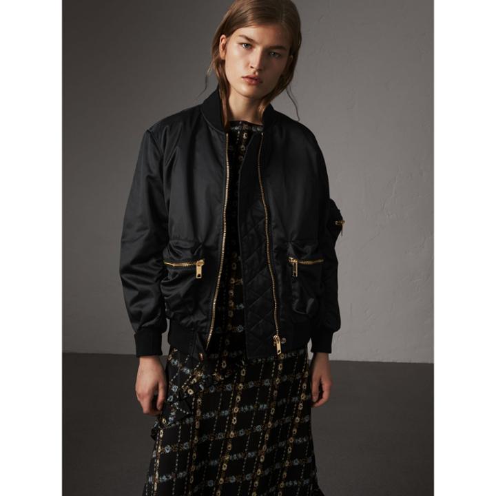 Burberry Burberry Showerproof Bomber Jacket With Detachable Warmer, Size: 04, Black