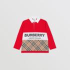 Burberry Burberry Childrens Long-sleeve Logo Print Vintage Check Panel Polo Shirt, Size: 12y, Red
