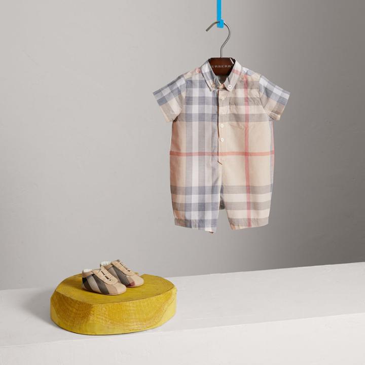 Burberry Burberry Check Cotton Playsuit, Size: 6m, Beige