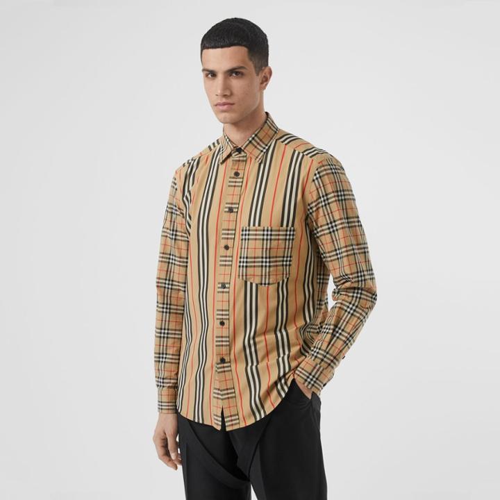 Burberry Burberry Classic Fit Patchwork Cotton Poplin Shirt, Size: Xl, Beige