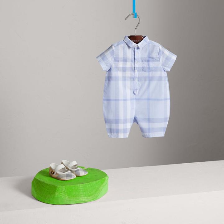 Burberry Burberry Check Cotton Playsuit, Size: 6m, Blue