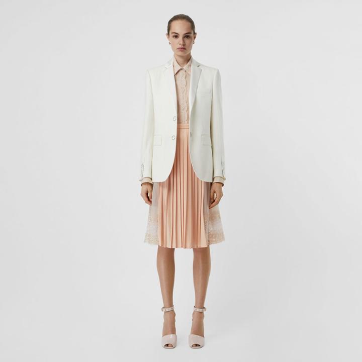 Burberry Burberry Silk Trim Press-stud Wool Tailored Jacket, Size: 00, White