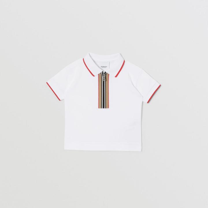 Burberry Burberry Childrens Icon Stripe Detail Cotton Zip-front Polo Shirt, Size: 2y, White