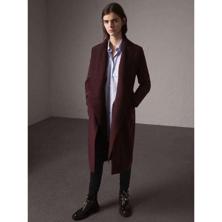 Burberry Burberry Detachable Rib Knit Collar Cashmere Coat, Size: 02, Purple