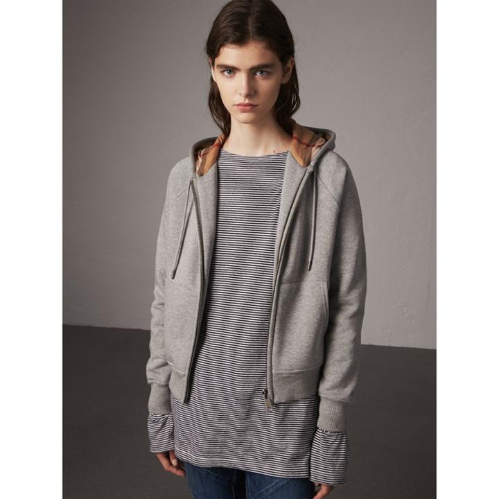 Burberry Burberry Hooded Zip-front Cotton Blend Sweatshirt, Size: Xs, Grey