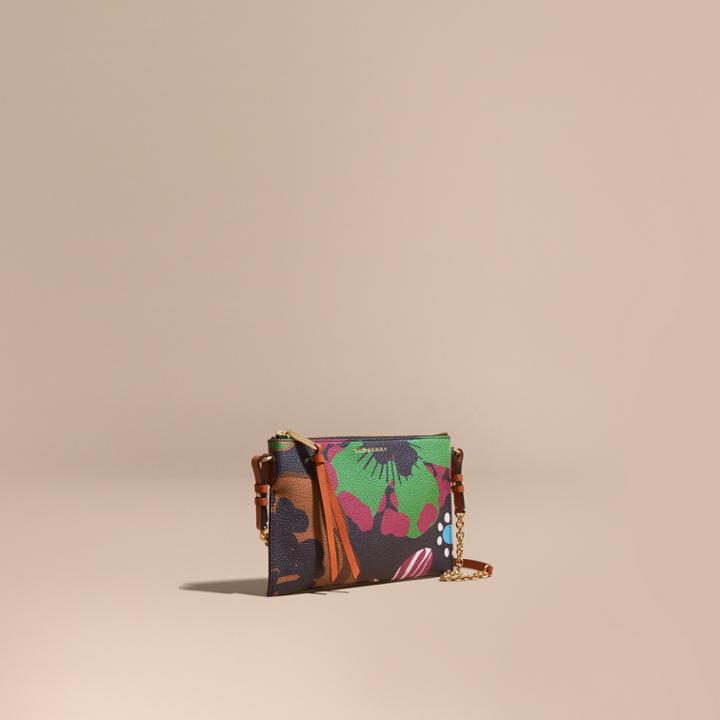 Burberry Burberry Floral Print Leather Clutch Bag, Blue