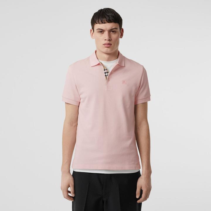 Burberry Burberry Check Placket Cotton Polo Shirt, Size: M, Pink