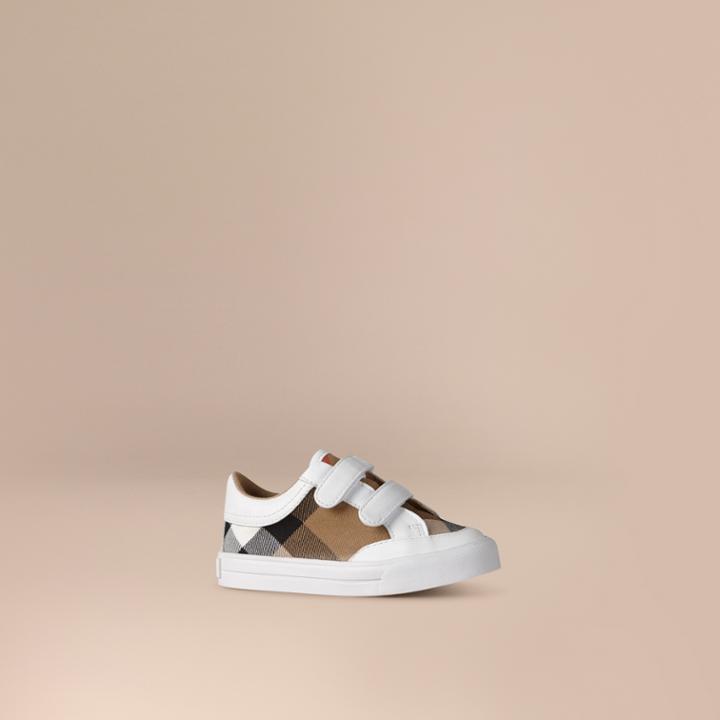 Burberry Burberry House Check And Leather Trainers, Size: 7, White