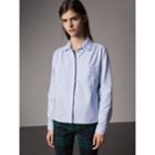 Burberry Burberry Lace-trimmed Round Collar Cotton Shirt, Size: 06, Blue