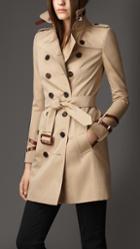 Burberry Mid-length Leather Detail Gabardine Trench Coat