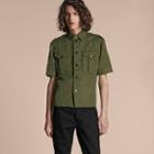 Burberry Short-sleeved Ramie Cotton Military Shirt