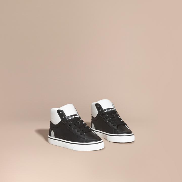 Burberry Burberry Leather And Check High-top Trainers, Size: 8, Black