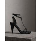 Burberry Burberry Riveted Leather High Cone-heel Sandals, Size: 38, Black