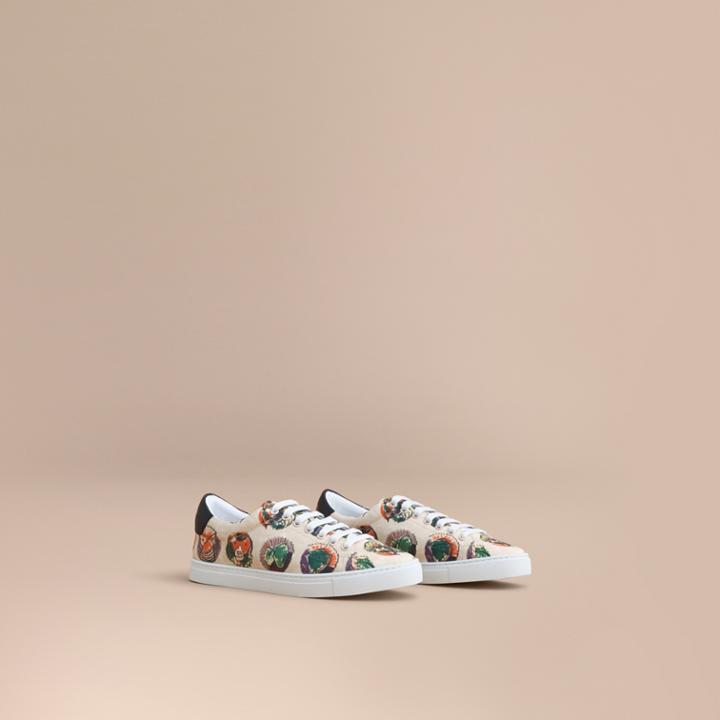 Burberry Burberry Pallas Heads Print Cotton Leather Trainers, Size: 42, White