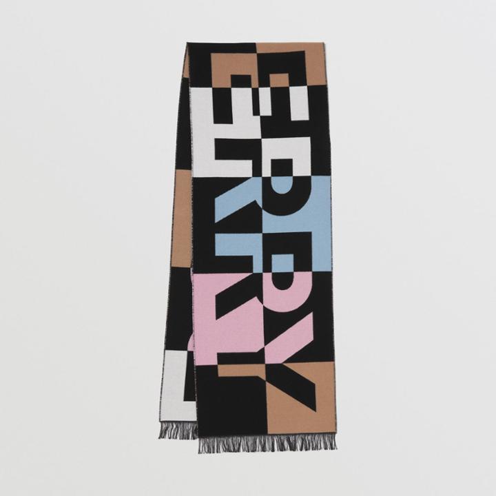 Burberry Burberry Chequer Logo Wool Silk Jacquard Scarf