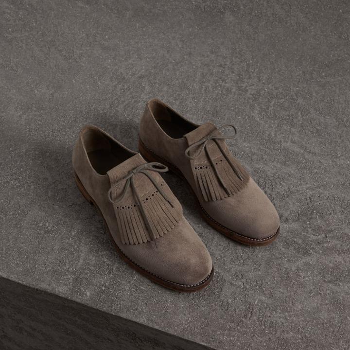 Burberry Burberry Lace-up Kiltie Fringe Suede Loafers, Size: 42