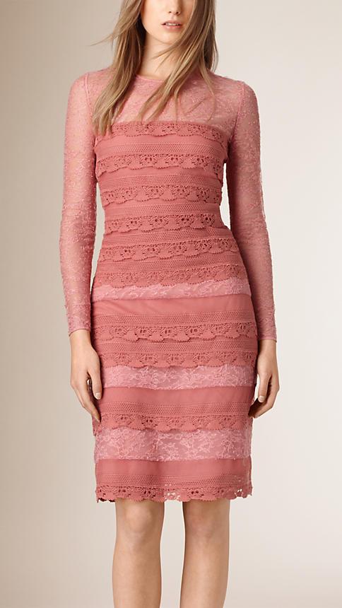Burberry Tiered French Lace Shift Dress