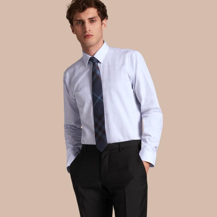 Burberry Burberry Modern Fit Check Cotton Poplin Shirt, Size: 16, Blue