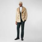 Burberry Burberry Contrast Wool Collar Shearling Pea Coat, Size: 48, White